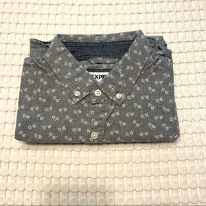 Express Grey and white flowered dress shirt